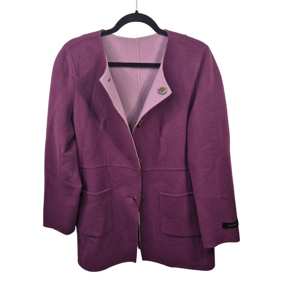 Talbots Coat Womens 10 Purple Wool Blend Peacoat Double Faced Reversible Buttons - Picture 13 of 15